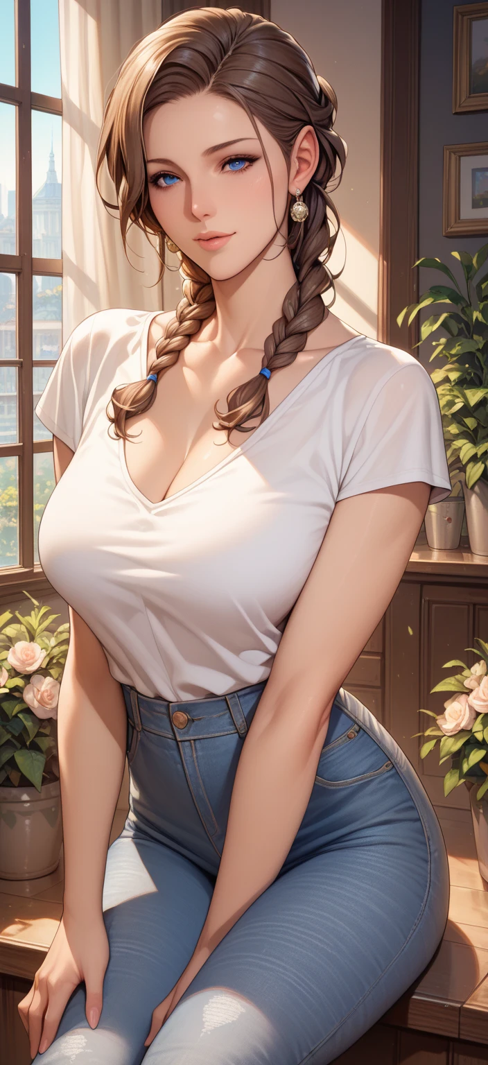 (Highest quality、Tabletop、、Best image quality、Award-winning works)、Cute school girl、けたWhite polyester collared shirt、Short sleeve:1.4)、(Navy Pleated Skirt:1.1)、Portrait of、Glowing Skin、Brown Hair、Random pose、(The simplest pure white background:1.1)、(Very large face and larger breasts:1.95)、Accentuate your body lines:1.1)、Very large red ribbon tie、((Braid:1.5))、Very cute smile、((naked))