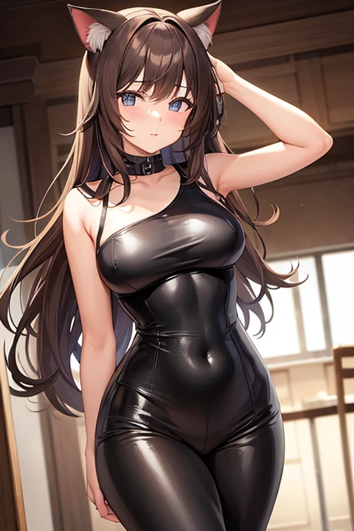 Tenu du battaillon d'exploration comme dans le manga ”Attaque des titans”. A girl with long brown hair with golden eyes and has big breasts.