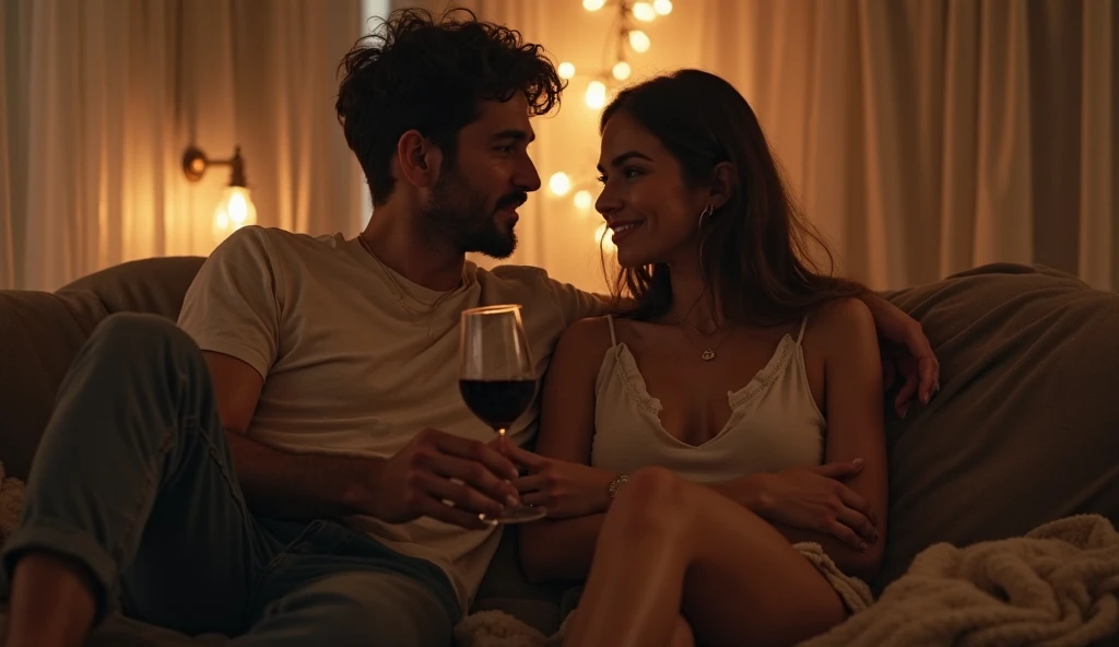 A couple enjoying there first night in a room
