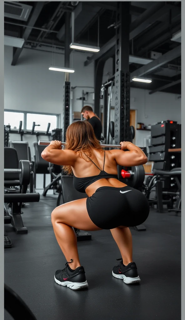 A woman working out glutes into a gym