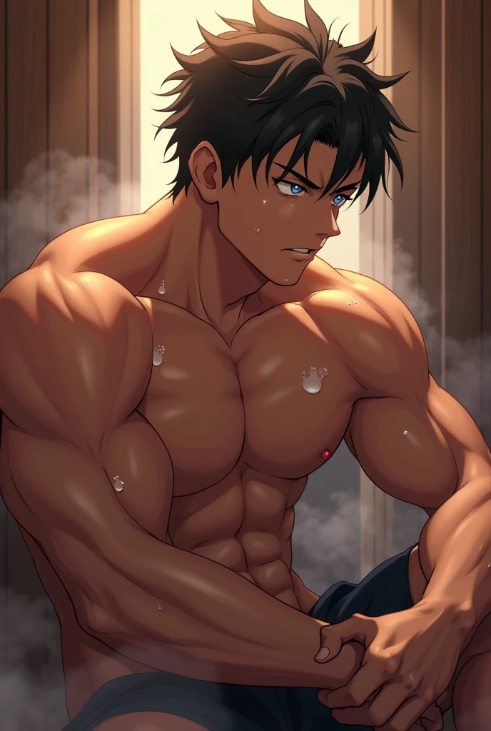 high quality, detailed, (22 years old japanese idol wrestler boy), (detailed black eyes), (black short hair), (muscle:1.5), (dark brown shiny skin:1.3), black tiny thong, bulge,(detailed nipples), yard, dungeon, (best quality,4k,8k,highres,masterpiece:1.2), smirk, face close up,