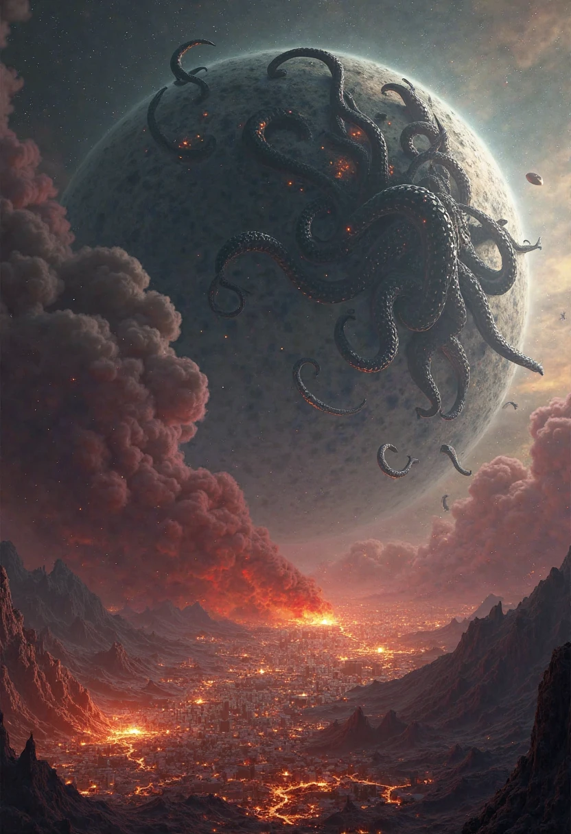 An octopus pedestrian monster devours planets in the universe