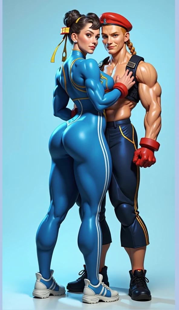 Street Fighter: Cammy romantic snuggle on a black strong man as she fall in love with him, a black strong man cuddle Cammy as if he is protect her, romantic poses