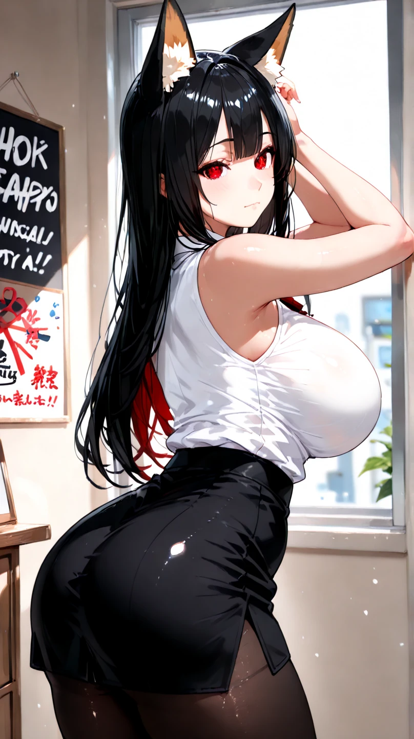 Two-dimensional, Black-haired girl, Very long hair, High ponytail, Tall figure, on cheongsam, Black silk, High heels, Very thin waist, Long legs, Thin legs, Bare legs, Super clear, A lot of detail, Kneeling, Flushed, Drenched, Sweaty, {{Large breasts}},Lying on all fours,(Side view),((Torn_clothes )),leg tattoos, torn legwear,bound legs, Hair Bow, braidedponytail ,under a shower