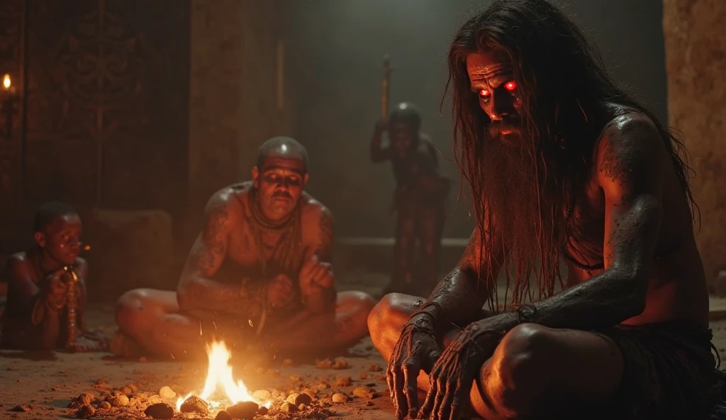 Three Brazilian men aged 20, making animal sacrifices to demons, dark weather, candles, blood, skulls, black magic