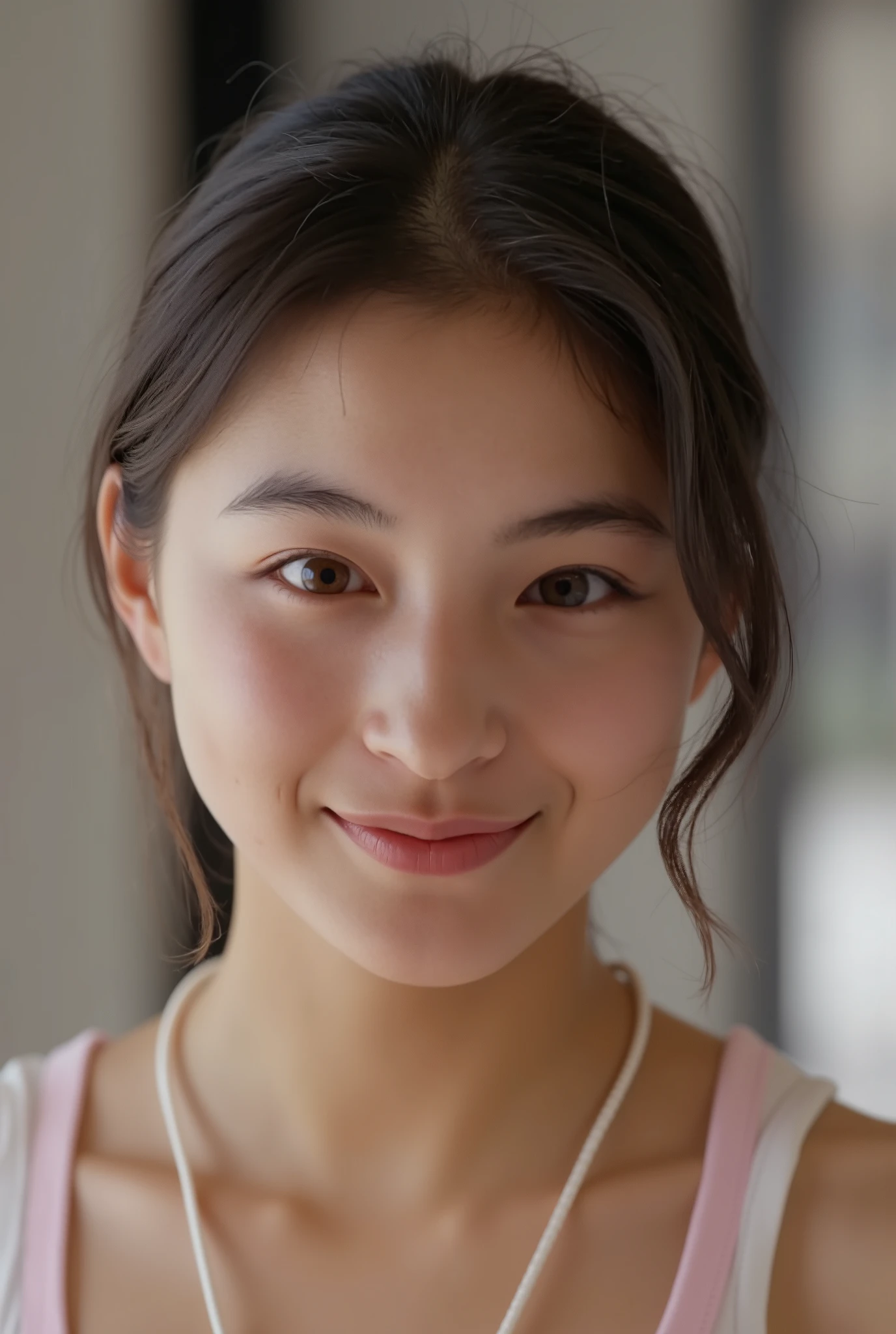 smile:2.0、 (super precise human body structure , best quality 、 RAW photos、8k、32K、masterpiece、 realistic、 Photorealistic:1.37)、images of cute Japanese women removing items from shelves、 tank top、 shot in natural light、 upper body、 1 girl、photo mapping、 Physically Based Rendering、 excellent image quality、 high resolution、1080P、( Beautiful Faces)、( face)、( Detailed description of the handsetter ' muscle area )、( CG Details )、 rich details 、( AMAZING FEATURES :1.35)、( detailed eyes)、I'm looking forward to seeing your eyes、Delicate clavicle、非常にリアルで詳細な若い女性の upper bodyポートレート。 Beautiful skin 、 頬に柔らかなLight is reflected ています.、 Extremely realistic and detailed upper body portrait of a young woman with fine pores and hair roots、 I can see even the thinnest blood vessels 。The skin is smooth、She has a natural flush to her cheeks 、Healthy glow。 eyes are big, clear blue、There is a fine pattern on the iris Mr. .There is、 Light is reflected 、It's shining in the eye。 I have a slight shadow under my eyes 、 Extremely realistic and detailed upper-body portrait of a、Naturally Curly。 Extremely realistic and detailed upper-body portrait of a young woman with gentle pink lips 、 Smooth texture that gives off a natural glow 、 The background is a pale black and white gradient、焦点は完全に顔と upper bodyに当たっている。 realistic shadows and textures、 picture-like depiction.。 The nipples are transparent