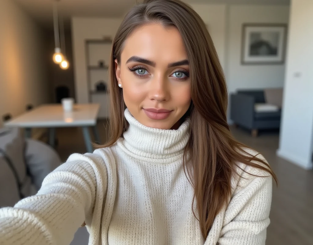 meggii2023, 1 girl, brown hair, uhd, best quality, masterpiece, turtleneck, smile, walking in carnival, 5 fingers, closeup, winking, dark hair,