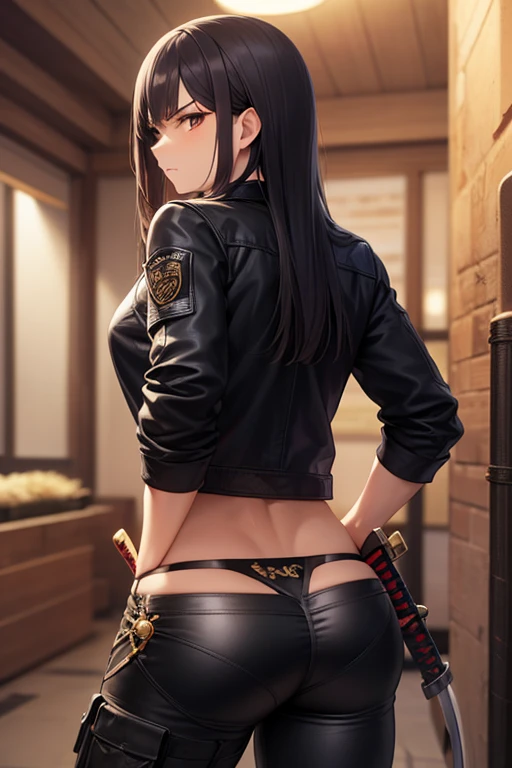undertale，chala，teenage girl，Sexy，green，crop top，short brown hair，Blushed，Underwear model，lust，hand repair，detail，X-rated，HD，no underwear，Smile，，Cocked buttocks，stick out your tongue，playful，back view，butt close-up，clean，lace，thong，big ass