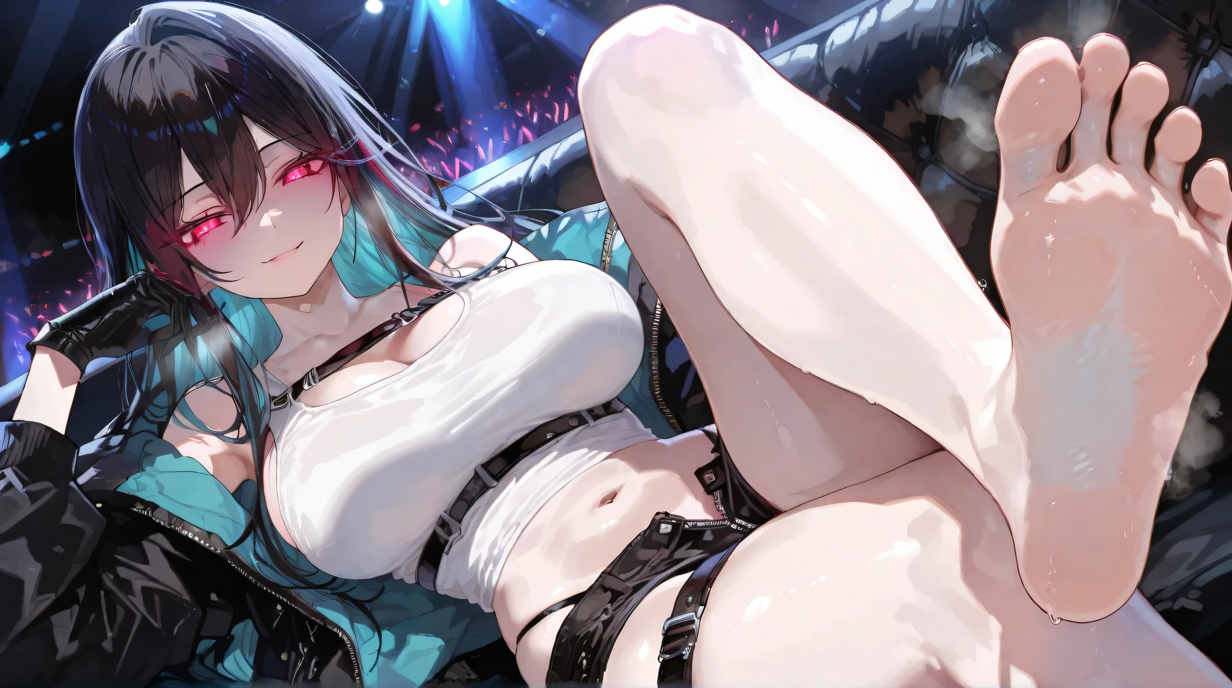 A topless woman inserts her huge penis into another woman on stage エアリス
