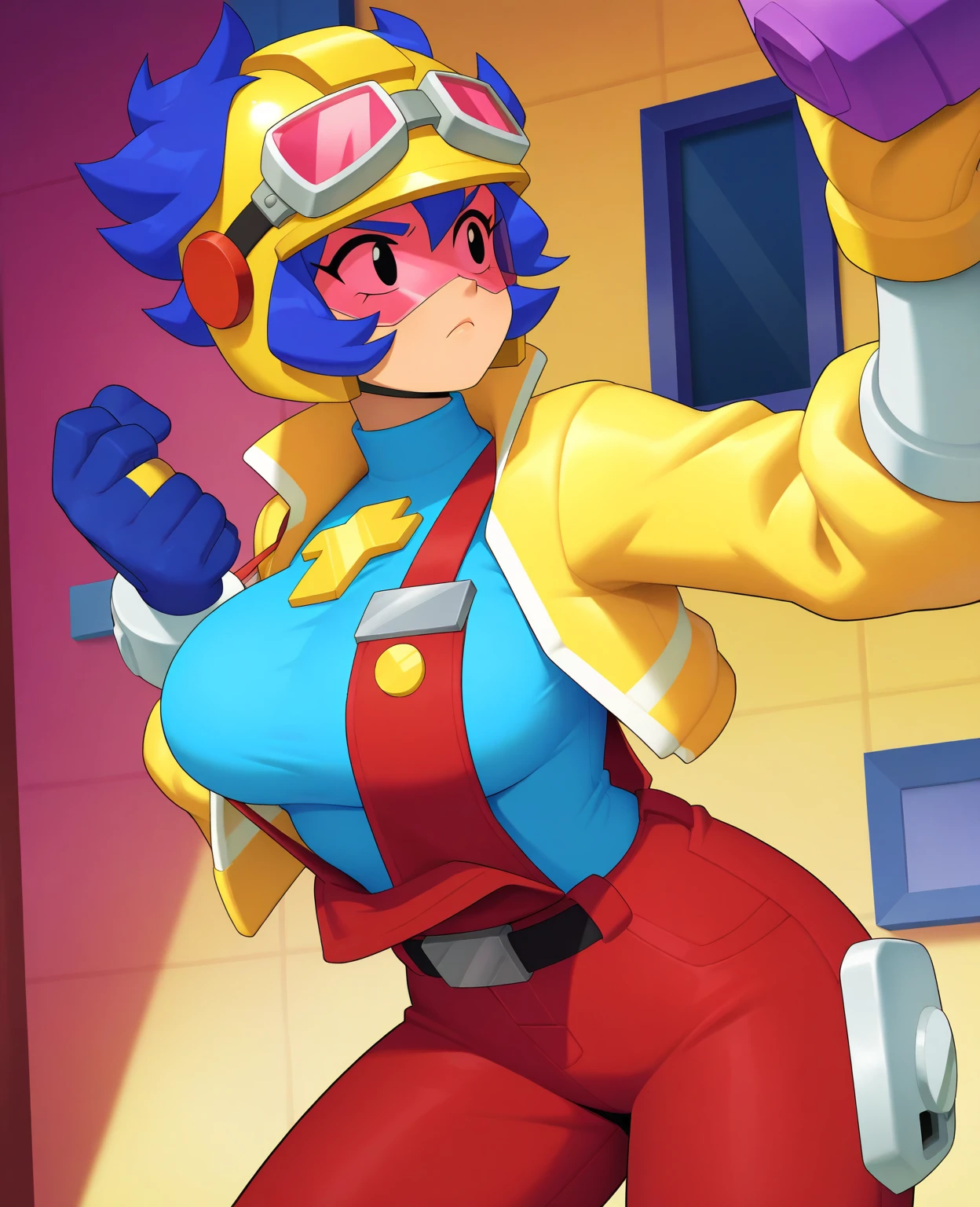Two people，Rockman，Son Goku，Very large muscles，Purple Skin，Very big penis，armor，Black tentacles clinging to me，Young boy，Posing，Ninja，Sexual，Primary school students，excited，Lust，erection，bodybuilding，backup，Flaunting