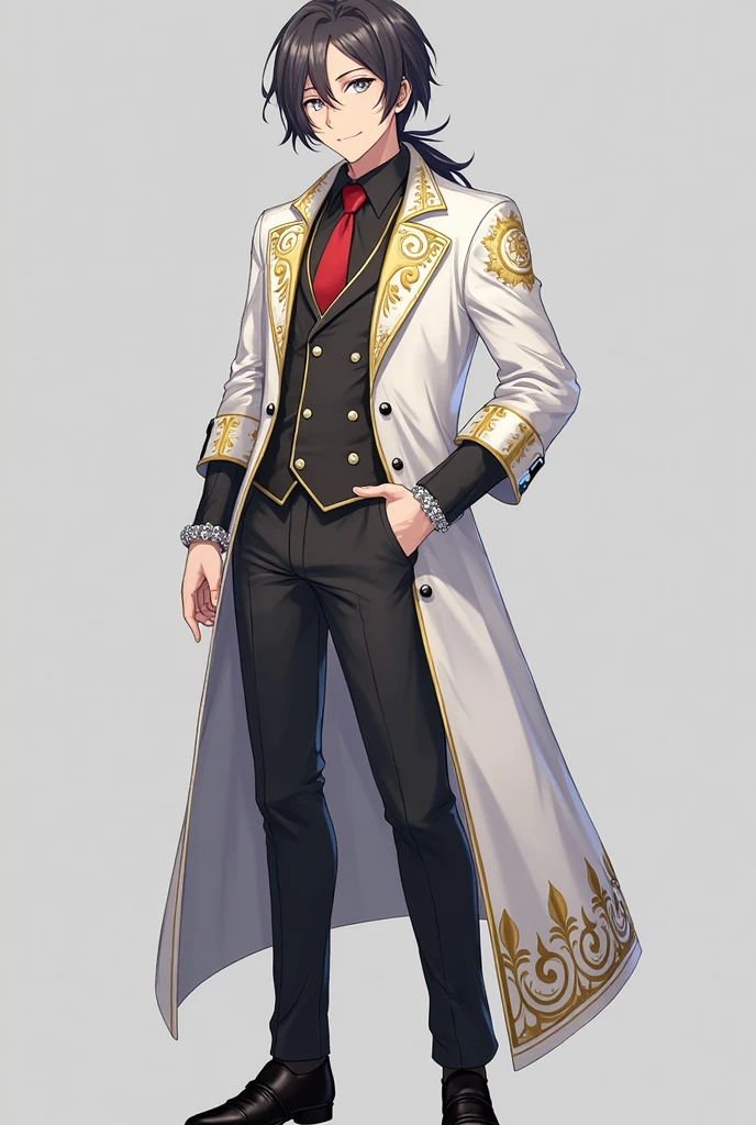 Full Body vtuber, Full Body Portrait, Clear Face, Best Quality Masterpiece, Male, Looking at Viewers, Stand and Looking Directly at Viewers, Solo, Blue Eyes, Coat, Red Hair, Long Hair, Cross Necklace, Full Body Portrait, ((8k , RAW Photo, Top Quality, Masterpiece), Professional Photo, (Best Shadow), Ultra High Definition, Cinematic Light, High Detail CG Includes 8K Wallpapers, Whole Body,
