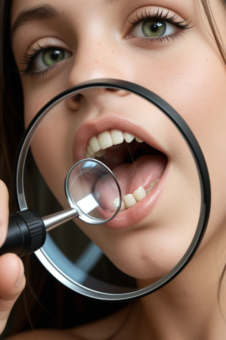 a woman with a surprised and amused facial expression as a beauty doctor does a treatment on her. The humorous staging emphasizes the absurdity of the situation in an entertaining way.
