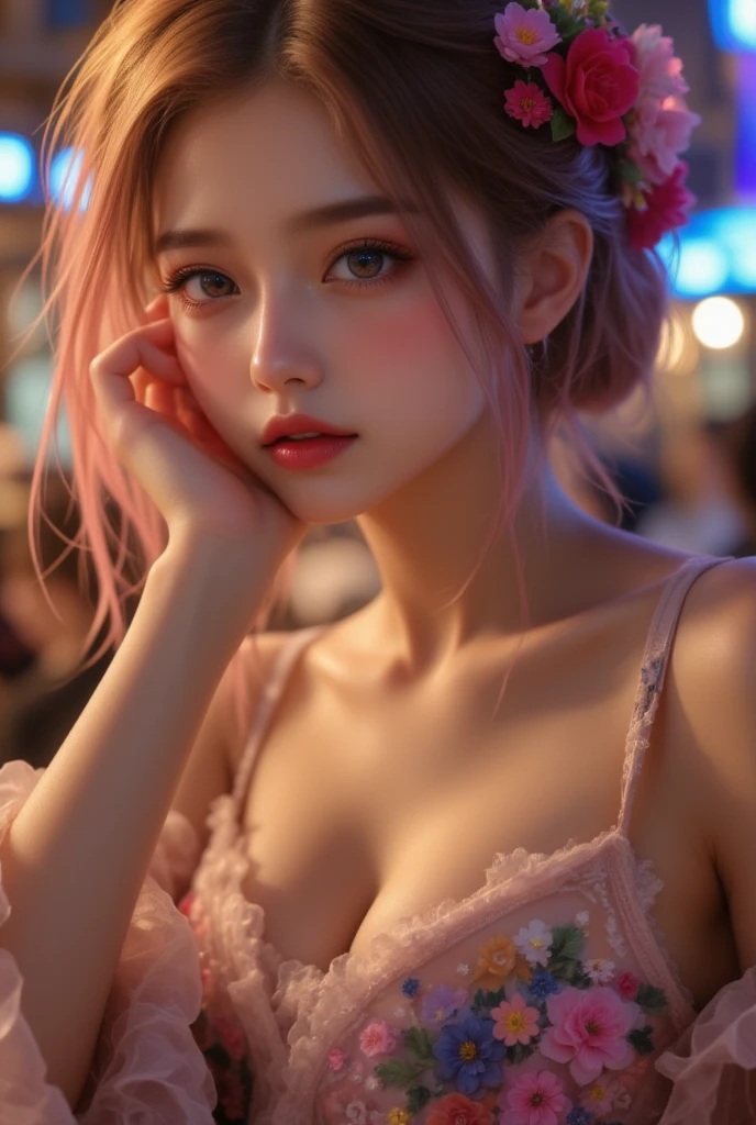 A angry mommy with long light pink soft purple hair, perfect smallest plane booba , good quality, detailed beauty face,Beautiful nipples,Light clothing,Are thin,