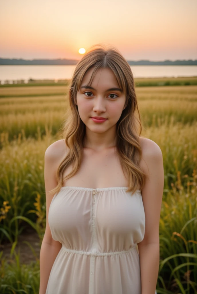 1 Girl, Beautiful, Baby Face, 20 Years Old, White Skin, medium round Breasts, nipples perfect, , naked complete :1.5, Posing For Photos, , , Grey Hair, Silver Straight Hair, ((adorable:1.1)), ((masterpiece:1.1)), Sleepy Cute Face, , highres,  ,  beautiful and delicate water, the finest grass, very delicate light, nature, painting, water spray, breeze, flowers and grass meadow, near the water edge, (sunset, starry sky in a circle), randomly distributed clouds, river, splashing water, pussy, falling petals, nfsw:1.5 