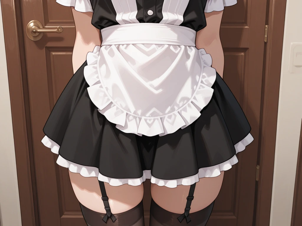 Ultra-detailed, High resolution, extremely details CG, anime image,(masutepiece, Best Quality:1.4), Illustration ,1girl in , (Iyapanjik), (angry), (frown),  Short sleeves, medium breasts, , (Random panties), sox, (Skirt lift), Back, From below,maid clothes、Maids、Inside the castle、Fluffy、Random hair color、random hairstyle