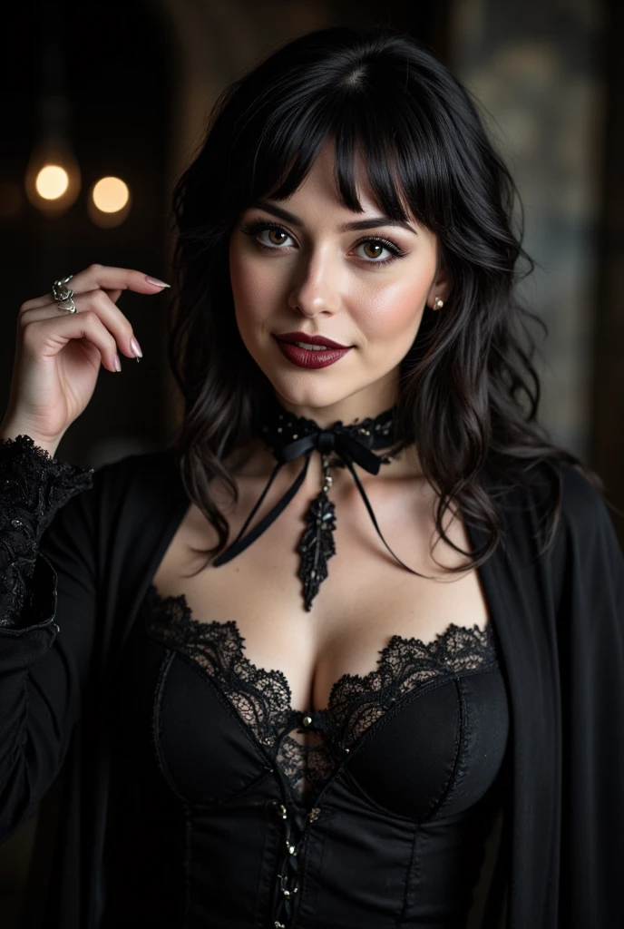 gothic photo, human skull, skeleton, with a hole in the forehead, black corset, deep cleavage, black thong