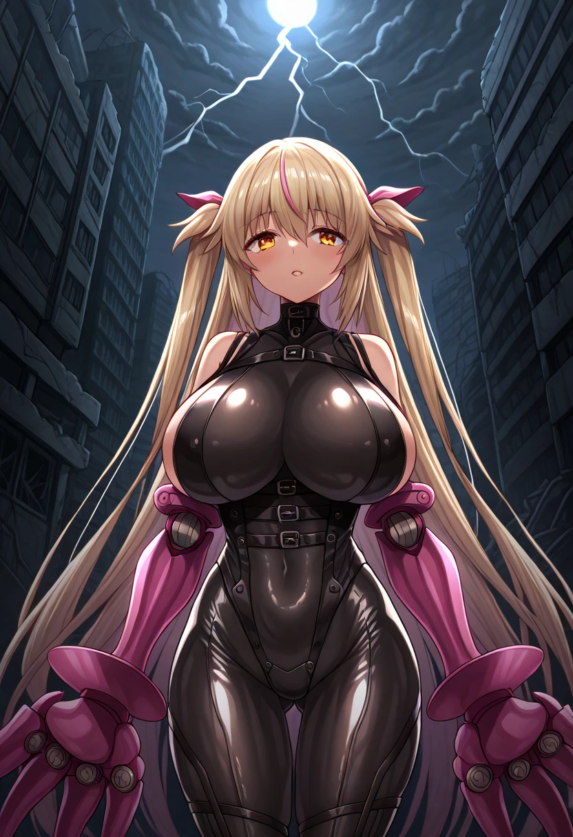 masterpiece, best quality, highly detailed, Sexy, curvy, milf, 1girl, blonde hair, armor, blue eyes, short hair, solo, looking at viewer, parted lips, upper body, bangs, gate, breastplate, building, sky, window, blush, rain, hair between eyes, night, helmet removed, shoulder armor, indoors, star \(sky\), pauldrons, light particles, mole, eyebrows visible through hair, outdoors, Masterpiece, best quality, game cover art , add_detail:1, hair over eyes, hair over one eye, gigantic boobs, tits, hyper largest_breasts!! with the type of boobs_melons,