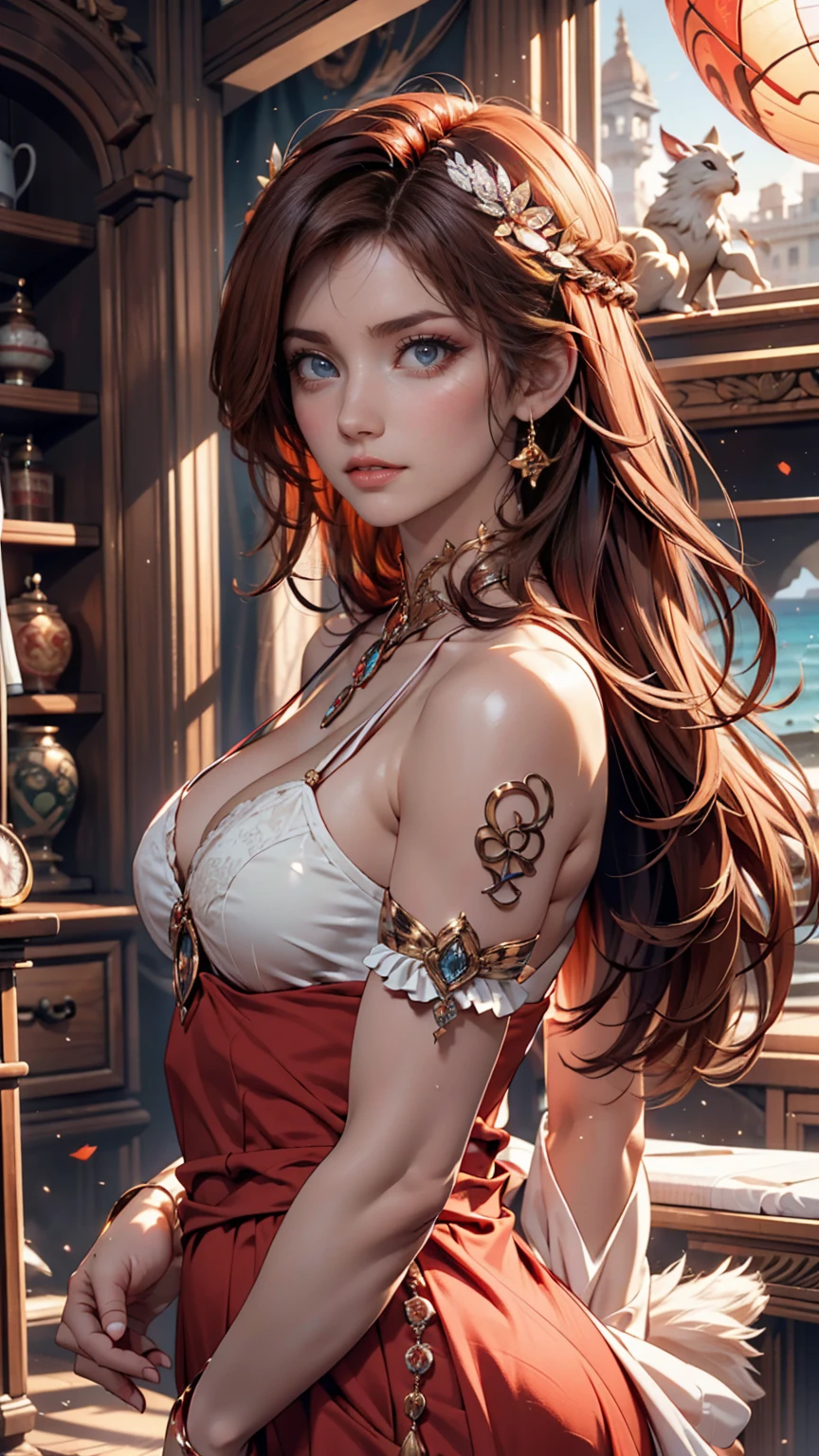 There is a woman in a white dress with a crown on her head., a Beautiful fantasy queen, ((Beautiful fantasy queen)), Portrait of a Princess, Works of art in the Gubes style. 5D CGI Anime Fantasy Artwork, 8K high definition detailed art