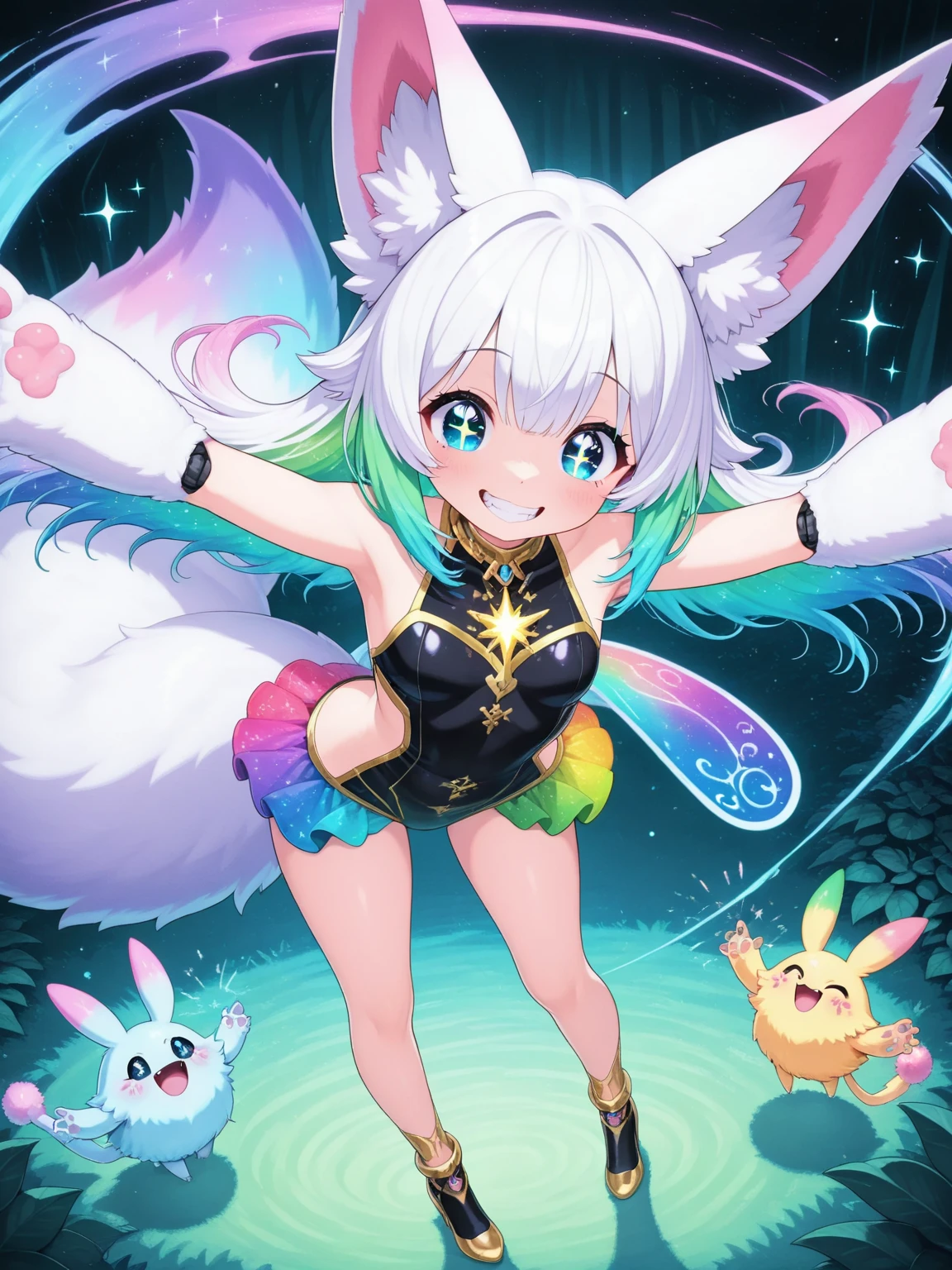 Very beautiful and Shining Eyes、Shining Eyes、((1 girl))、Small breasts、Big Mouth、Small breasts、Bunny ears、Transparent light blue short hair、scarf、hot pants、Transparent clothes、Long hoodie、,Dashed sleeves,Yellow Eyes,Curly hair,Worried brow