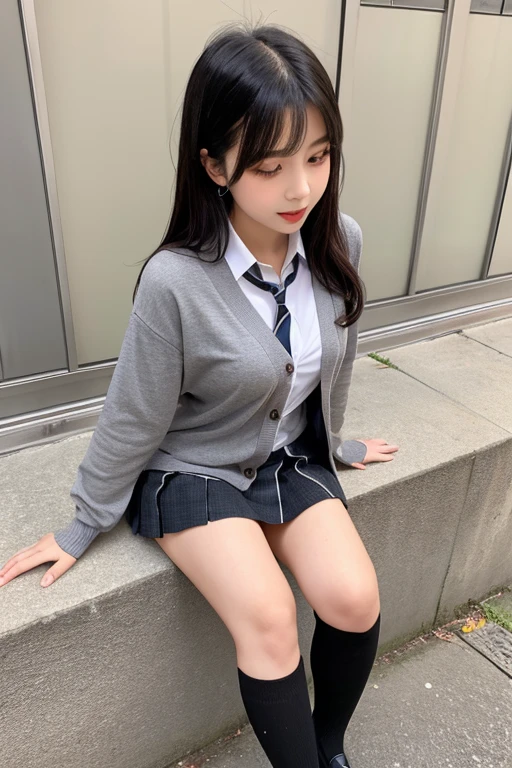 Classroom、Twin-tailed、Teenage, School uniform, Cardigan 、neck tie、a short skirt、knee high socks、takeout、In public、blazers、student clothes、18year old、Revealing clothes 、skinny body、Feet to head、full body Esbian、Valley、Constriction、(8K、Raw photography、Top image quality、masterpiece:1.2)、high-definition RAW color photography、professional photograpy、(realisitic、photos realistic:1.37)、((top-quality))、女の子1人、ciinematic light、(Face of detail:1.2)、(masterpiece:1.5)、(top-quality:1.2)、(A smile:1.2)、(Look at viewers:1.2)、mascara、makeups、teak、Ultra-realistic capture, Highly detailed, High resolution 16k close-up of human skin. Skin texture must be natural, Detailed enough to finely identify pores. Skin should look healthy, In a uniform tone. Use natural light and color
