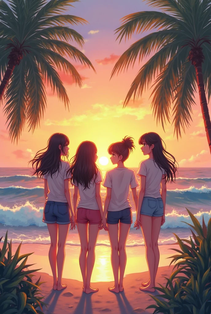 4 best friends anime girls and make them s and long hight with cute