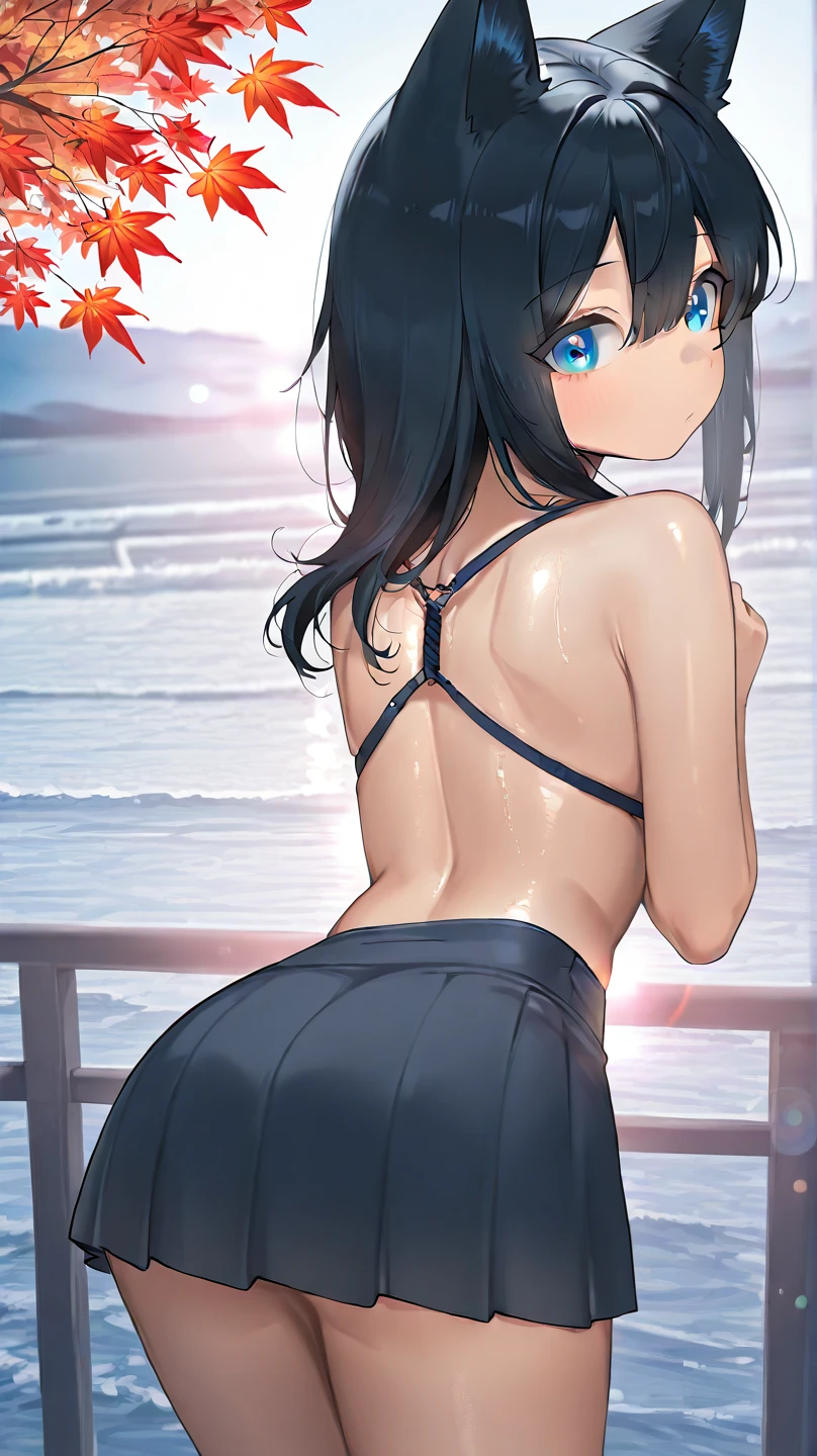 Black hair twin tails、Small breasts、Bend over and your nipples are exposed