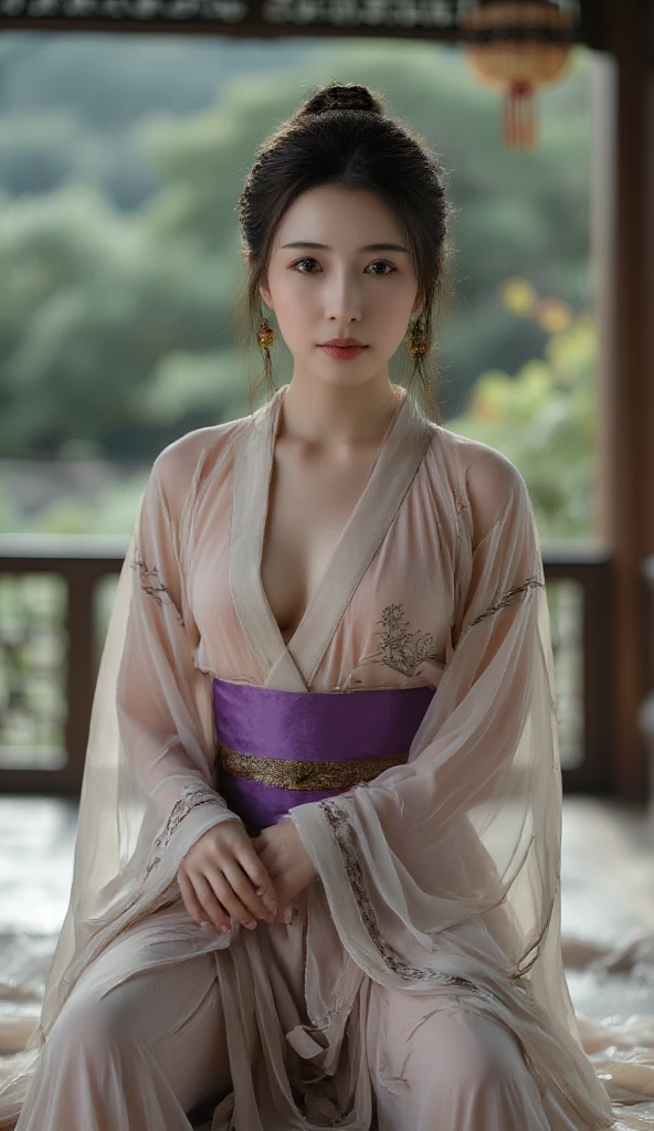 Superb Quality, Masterpiece, High Resolution, 1Girl, Blush, (Seductive Smile: 0.8), Star Pupil, Chinese Hanfu Lilac, Hair Accessories, Necklace, Jewelry, Beauty, on_body, Tyndall Effect, Realism, Lotus Pond, Light Edge, Two-tone Lighting, (High Detail Skin: 1.2), 8K UHD, DSLR, Soft Light, High Quality, Volume Lighting, Candid Photo, High Resolution, 4K, 8K, Background Bokeh