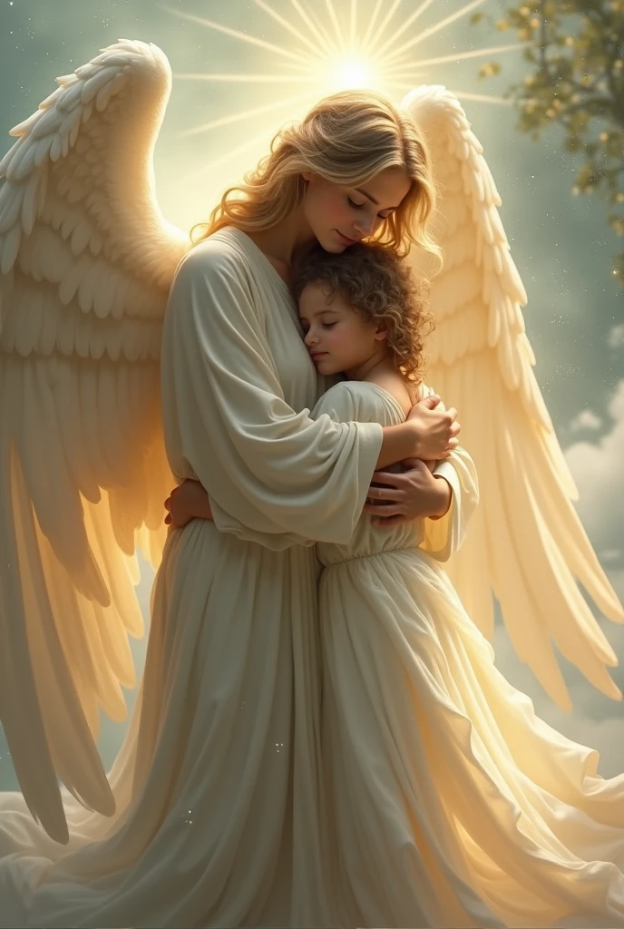 (best quality,4k,highres),mother and sleeping,angel protector,peaceful atmosphere,soft lighting,tender bond,serene,watchful eyes,sleeping innocence,motherly love,angelic wings,lullaby in the air,blissful dreams,calm and soothing,angelic presence,guardian spirit,eternal love,protective embrace,gentle touch,peaceful sleep,tranquil scene,luminous glow,ecstasy of slumber,supreme serenity,dreamlike warmth,unconditional love,cherished moments,safe and secure,heavenly protection,mother's touch,sacred connection,celestial guardian,eternal bond,inner peace,mother's love,heavenly peace,everlasting serenity