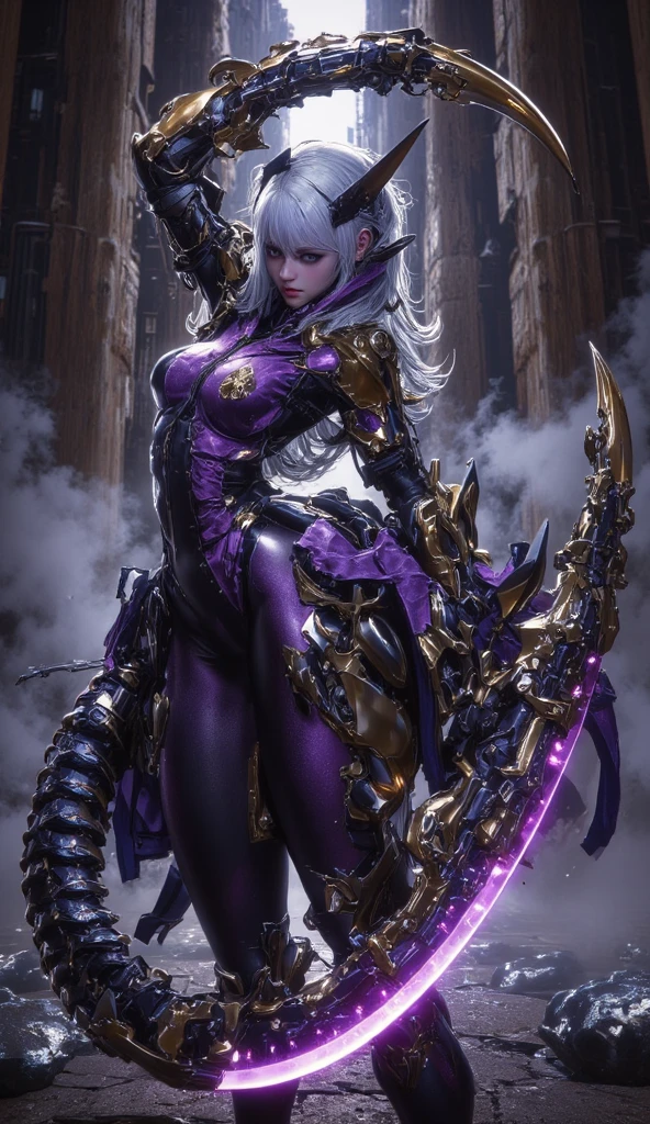 a close up of a woman with a purple and black costume, shadowbringers cinematic, 4 k detail fantasy, a beautiful fantasy empress, game cg, xianxia fantasy, xianxia hero, 2. 5 d cgi anime fantasy artwork, cinematic goddess close shot, ruan jia and artgerm, wow 4 k detail fantasy, hyperdetailed fantasy character
