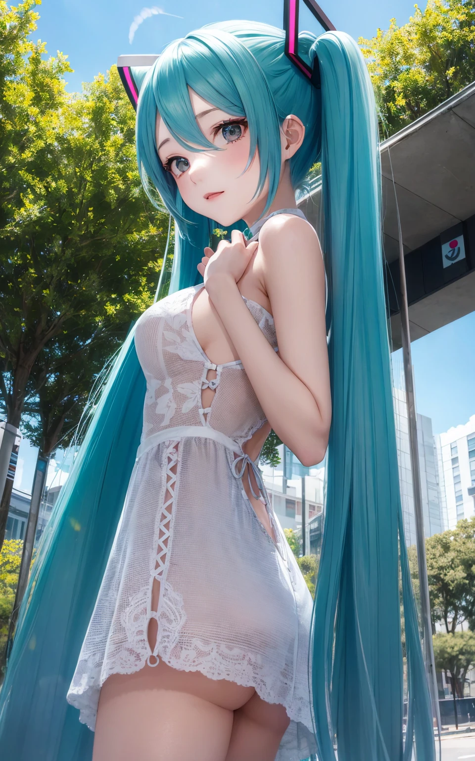 (La mejor calidad,A high resolution,Ultra - detallado,actual),Ariana Grande, chica anime Cosplay, anime Cosplay, (Hatsune MikuCosplay:1.4) , foto de Cosplay, dos colas blancas_guantes, Cosplay, lindo anime waifu con un bonito vestido, chica anime con pelo largo, Diosa del anime, Cosplay elegante y glamoroso, chica anime disfrazada de sirvienta, More detailed 8K.motor irreal:1.4,High Definition,La mejor calidad:1.4, fotorrealista:1.4, textura de la piel:1.4, obra maestra:1.8,obra maestra, mejor calidad,objeto Objeto], (rasgos faciales detallados:1.3),(Las proporciones correctas)(Detalles de la cara: 1.5, ojos azules brillantes, hermoso rostro, ojos bonitos, Contorno del iris, labios delgados: 1.5, Thin, sharp pale eyebrows, Long, dark eyelashes, double tabs),,  (pose vaquero), ,( ciberpunk 2.1), (vestuario kawaii :1.4), manos perfectas: 1.5, (perfect ???????), (tokyo night alley background:1.4) 