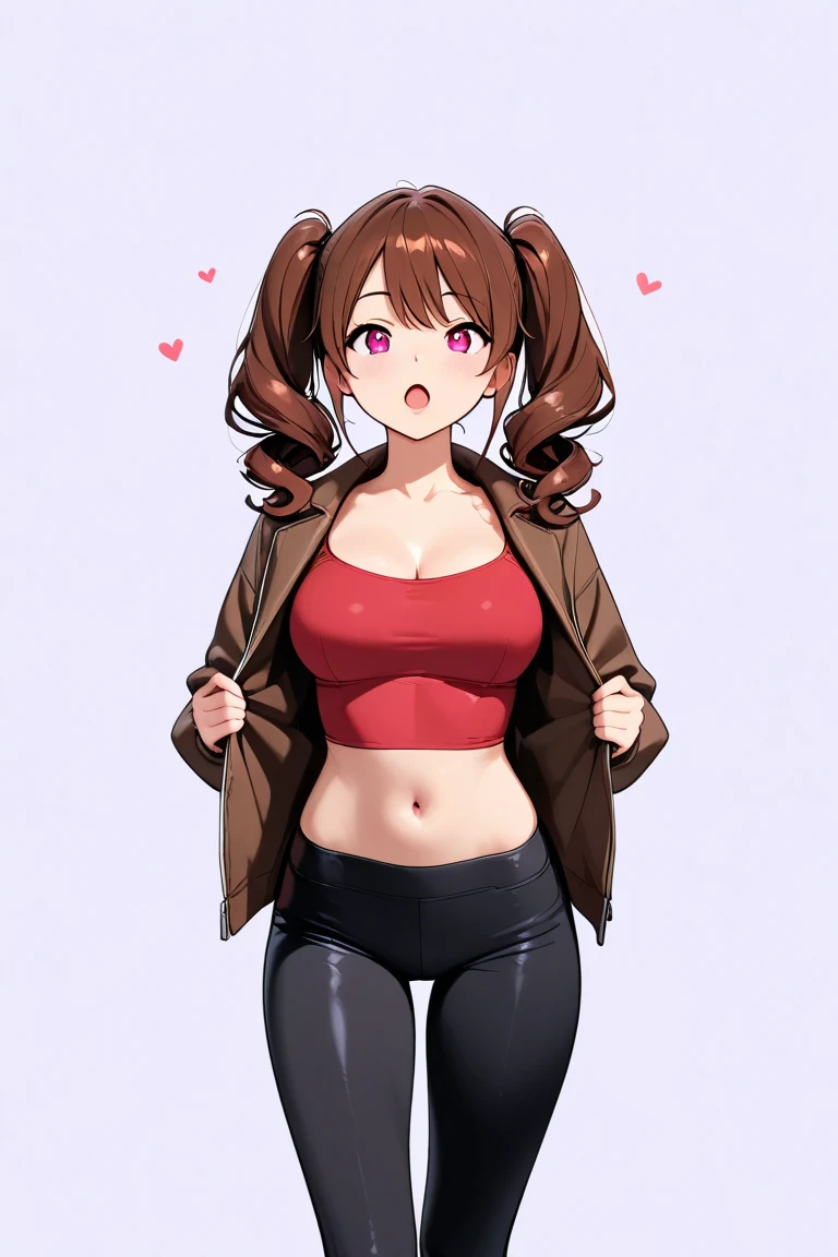 ((Brown hair)),((Braided shorthair)),(With bangs),Slight red tide,(Fluffy long sleeve cardigan outfit with lots of frills., Purple and red),((Colorful, cute and bold underwear)),((micro mini underwear)),(Striped pattern),(The chest is boldly opened),(fairy tale cute platform sneakers),((Colorful and pop world view)),(((Body shape is slender))),((Cute pose like a model)),(Kamime Heath Smile),(Slightly open mouth),(close up of face),NSFW,(Navel Bow Style),((sweat style pants)),(room style)