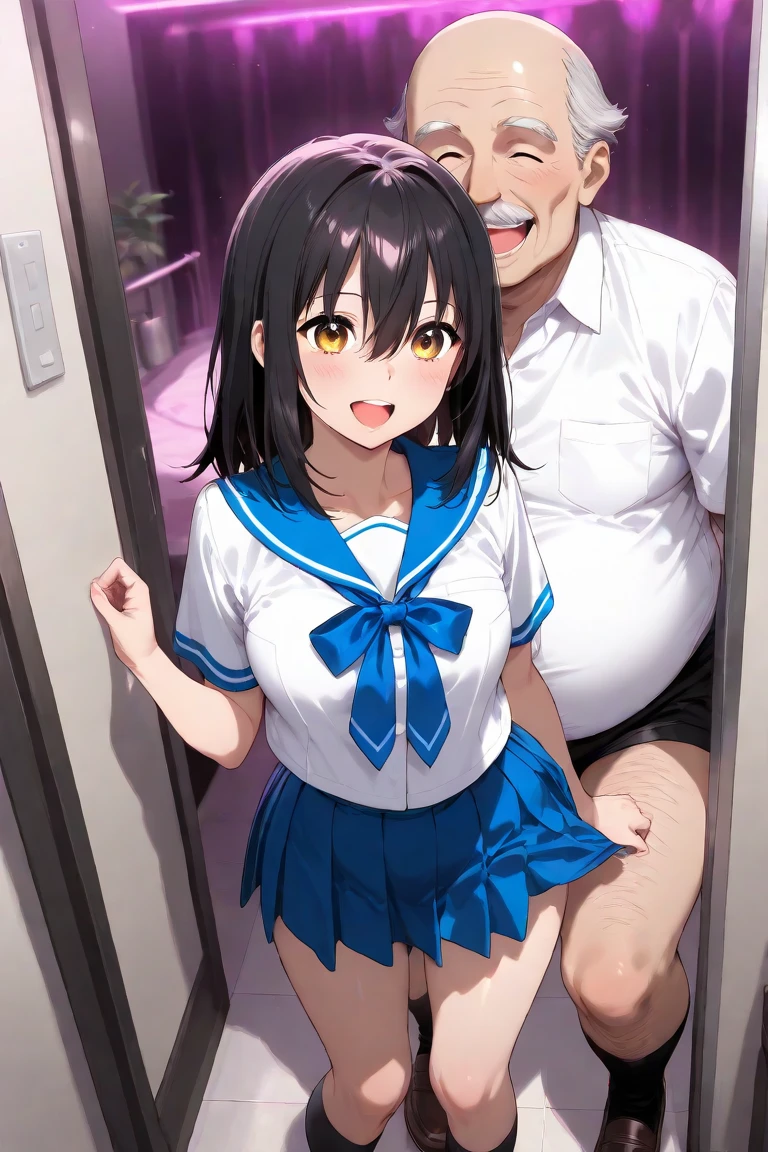 score_9, score_8_up, score_7_up, source_アニメ, masterpiece, 1girl, watahana, Blue eyes, hair ornament, hair flower, school outfit, blue dress, sailor dress, white sailor collar, red bow, Indoors、on the train, Molester、school yard, field, full body, Eyes are hearts、Primary school students, Black hair、Shiny Hair, Highest quality、skirt open、blush、Watery eye、Sex、Creampie、vaginal penis, missionary, saliva trail, (orgasm), Drooling pulls a thread、Semen overflowing、A lot of semen、Violent Rape、(Trembling)、1boy, intercourse with a man, Insert the big penis、((uterus at viewer penis inserted into pussy from cross section looking through))