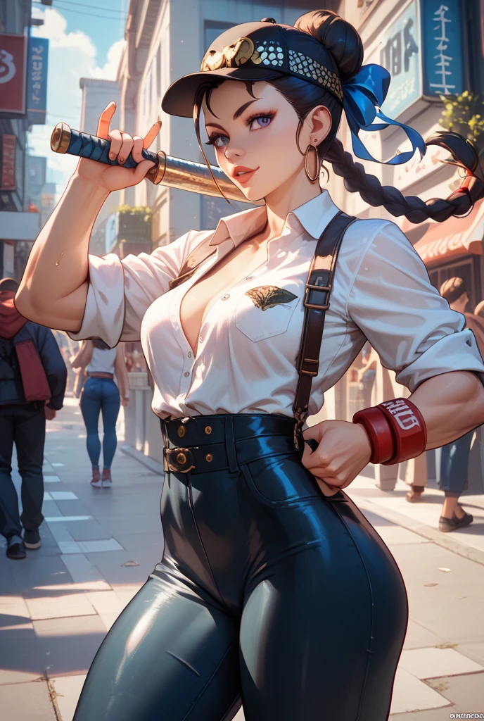 ro1, hair bun, twintails, visor cap, (browm hair:1.4), (blue eyes:1.5), long hair, (medium breasts:1.2), thicc thighs, curvy hips, tanlines,
BREAK, (bike shorts:1.4), sports top,
BREAK looking at viewer, night, (sweaty body), ((smirk)), (sweaty:1.3), (from below), (frontal view), side view,
BREAK (masterpiece:1.2), best quality, high resolution, unity 8k wallpaper, (illustration:0.8), (beautiful detailed eyes:1.6), extremely detailed face, perfect lighting, extremely detailed CG, (perfect anatomy),