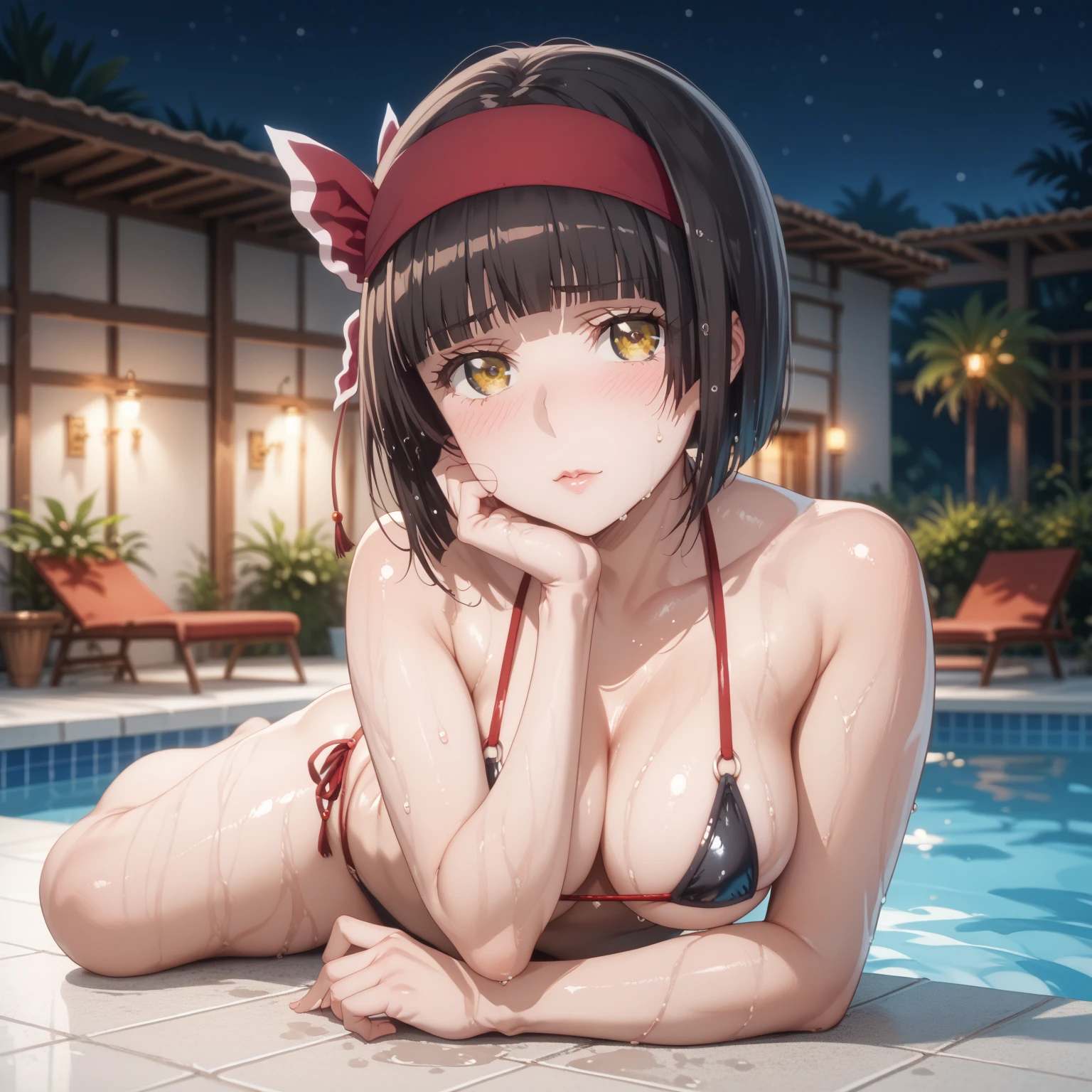 nude,naked,18 year old beautiful girl, student, anime, cute, looking at camera,big breasts, Japanese,pool,two people,lesbian