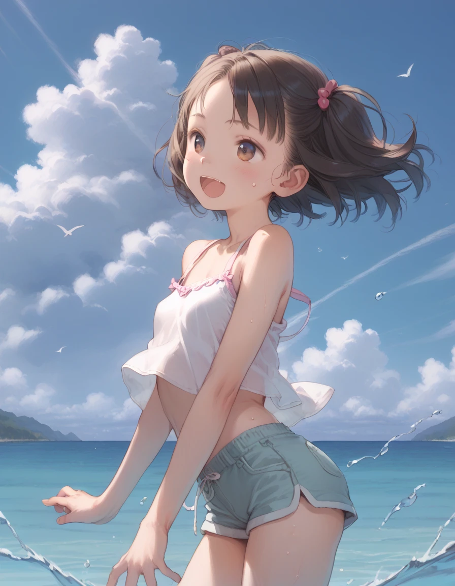  actor、ちいさなスーパーIdol、(10 years oldのgirl)、(Beachで泳いだり)、(Sheer uniform)、(Laughing)、ダンスをしているgirl、Cute girl、Primary school students、Young Girl、(Flat Chest)、(Small breasts)、（（（Ａcup）））、bust７５centimeter、Idol、Droopy eyes、yellow、Small and delicate body、Slender、Super detailed face、(Big eyes:1.2)、Make your eyes clearer、double eyelid、超High resolution,、Wide forehead、No makeup、Realistic eye and facial details, Perfect teeth alignment、Perfect eyes and a perfect mouth、スクールSwimwear、Bloomers、1girl、Gravure pose、ponytail、Charm、Beach、mini skirt、gold、 Dark Eyes、Wink、Swimwear、bikini、slender、(Ａcup)、ballerina、Shiny satin fabric、Pool Party、Perfect Face、Perfect Eyes、Narrow waist、ribbon、beautiful girl、（Short Hair）、ribbonの髪飾り、Garter Ring、マイクロbikini、10 years old,girl,,flat chest,Highest quality,High resolution,Detailed Background,Beautiful face in every detail, Teenage beauty, Cute hair color, Brown Hair, Black Hair, Bobcut, Twin tails, A big smile、To lift your mood、 Summer sun、Shining Sea,Super detailed,(masterpiece:1.2) , (Highest quality:1.2) , (Super detailed:1.d,Super detailed,anime,girl,Blonde Hair,サイドponytail,break,Red eyes,break,Beach,bikini,smile
