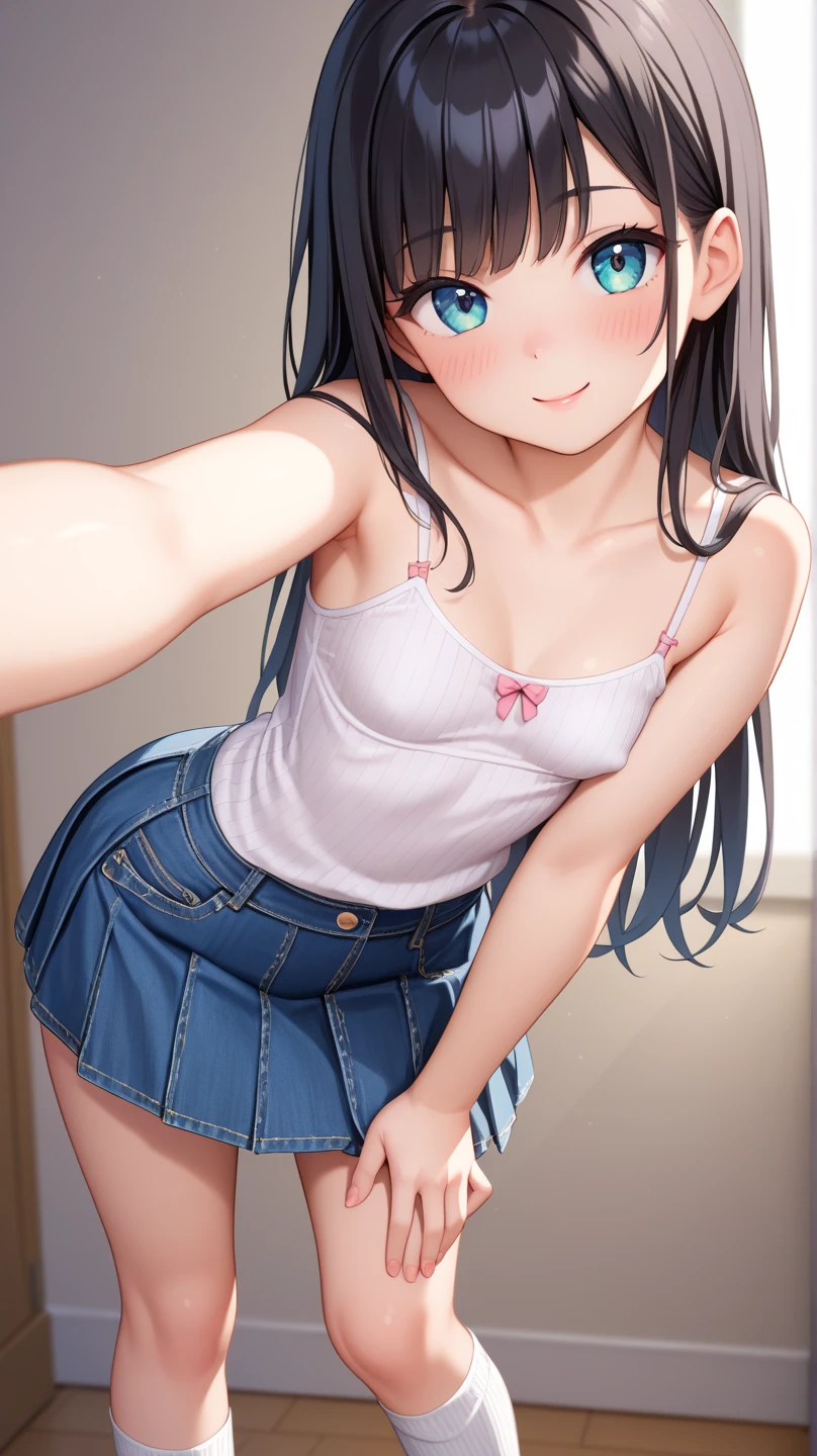 Tazune rirei, nsfw, 8k, ultra-detailed, Masterpiece, best quality, perfect lighting, (:1.5), aqua eyes, black hair, ponytail, , ((nippk)), ((pink areola)), ((shirt lift)), 1girl, solo, day, looking at viewer, street, standing on street, white shirt, ((shorts)), thigh-high socks, sneakers, portrait, bokeh, blush, embarrassed, ((spoken heart)), ((close up face))