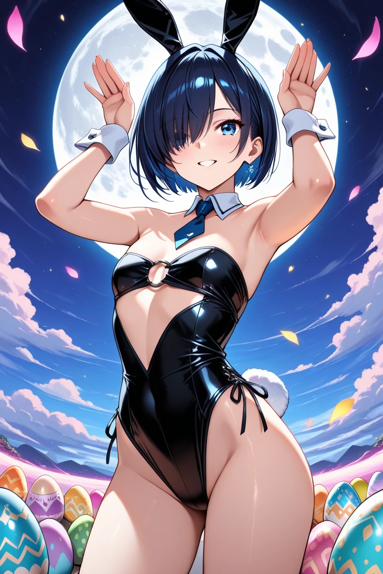 One girl,(Concept Art:1.0),(Taimanin Asagi style:1.3),Woman in a bodysuit,(Big eyes:1.3),(Beautiful Face:1.3),(Big Ass:1.2),(A faint smile),(Background is Moon:1.1)(From below),masterpiece,8K