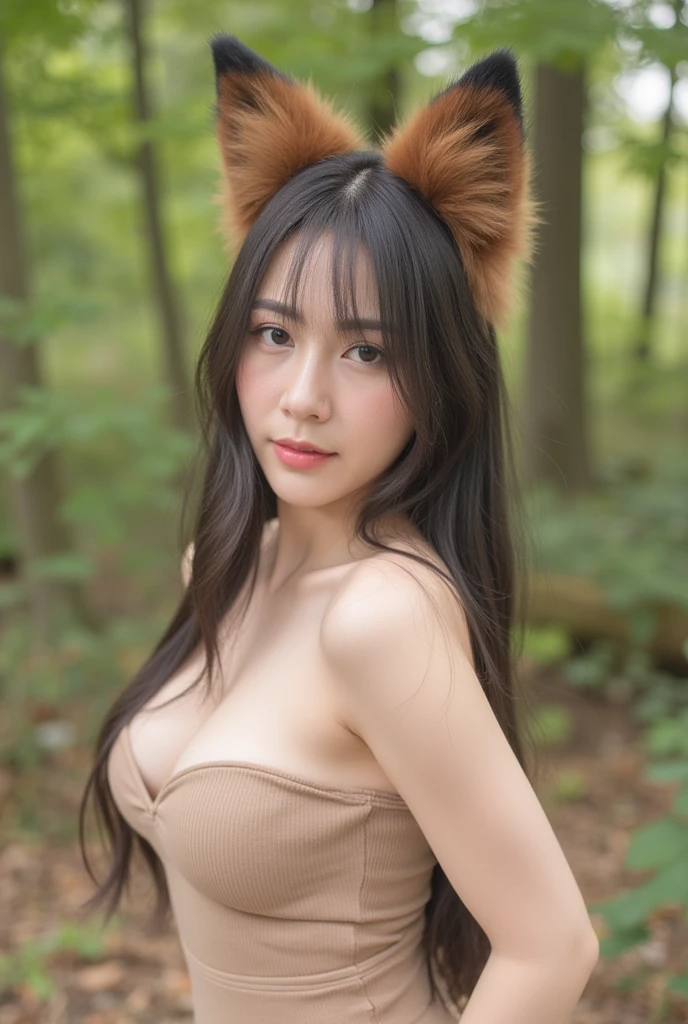 (Huge 、Black cat ears headband、Black dress)、(highest quality,masterpiece:1.3,超A high resolution,),(Ultra-detailed,Caustics),(Photorealistic:1.4,RAW shooting,)Ultra-Realistic Capture,Very detailed,High resolution 16K for human skin、 The skin texture is natural、、The skin looks healthy、The color is also uniform.、 Use natural light and color,One Woman,White European,,cute,(Depth of written boundary、chromatic aberration、、Wide range of lighting、Natural Shading、)、(Hair swaying in the wind:1.2)、Red glossy lips, Long black hair, Blue or green eyes,Brown Hair, Wavy Hair,Random Hairstyles