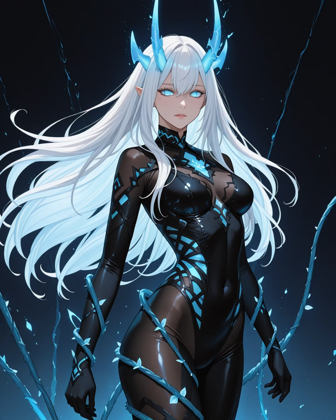 (((small and young girl))), Dragoness with long white hair that is loose and straight, one of the strands of her hair hits her face,blue eyes like emeralds,pointed elf ears, ((with a blue horn)),(long tail with diamonds in it),(((Light blue skin))),Defined body, with and big butt. She is wearing a sexy blue outfit, which resembles a dress, but shows every part of her body and her navel, ((high quality)),((high resolution)), ((detailed)), ((vibrant colors)), ((correct proportions)), ((perfect anatomy)), ((detailed eyes)), ((realistic eyes)),(( detailed background)), ((realistic environment)), ((no deformations))