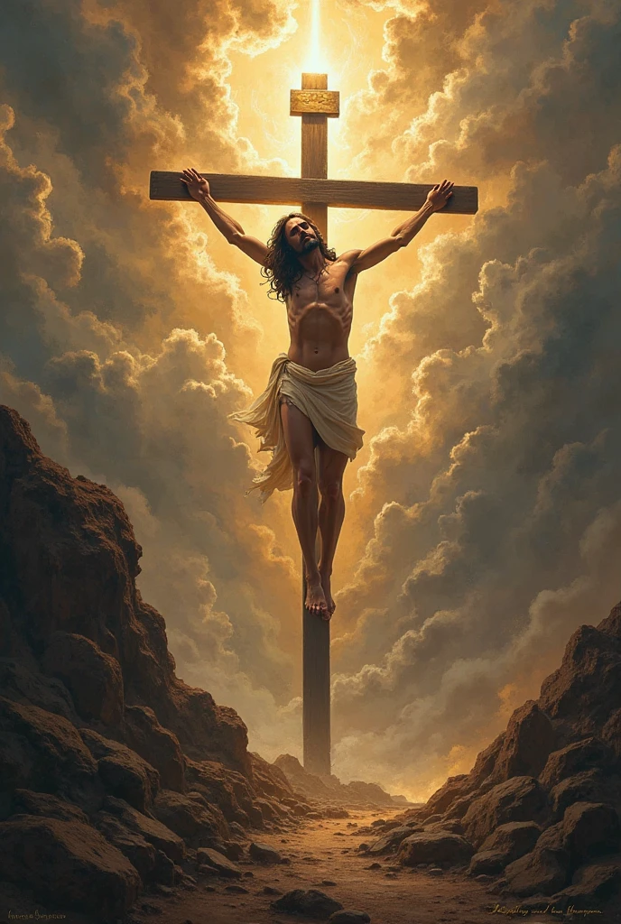 Create a cover page that says The Crucifixion and Resurrection of Jesus . In bright colors 
