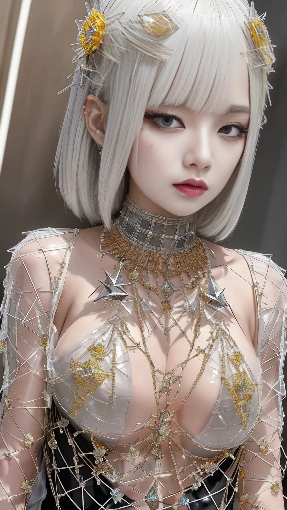 ( Masterpiece, White and vivid colors, (Exposed:1.2), (nipple:-0.9)(Acutance:0.9)), (((Renbutsu Misako|Misako Renbustu))), ((face variations)), { Navel | pretty Ass }, portrayed in the best quality and high resolution. The image should be ultra-detailed, realistic, and photorealistic with a touch of rawness. concept art. The color tone should be vibrant and vivid, enhancing the overall visual impact. (Whole Body proportions and all limbs are anatomically accurate), (Vivid Colorful light shines through the delicate stained glass). delicate limbs, Detail of sparkling oiled ivory skin, (short Bob, delicate wear), Whole Body proportions and all limbs are anatomically accurate .