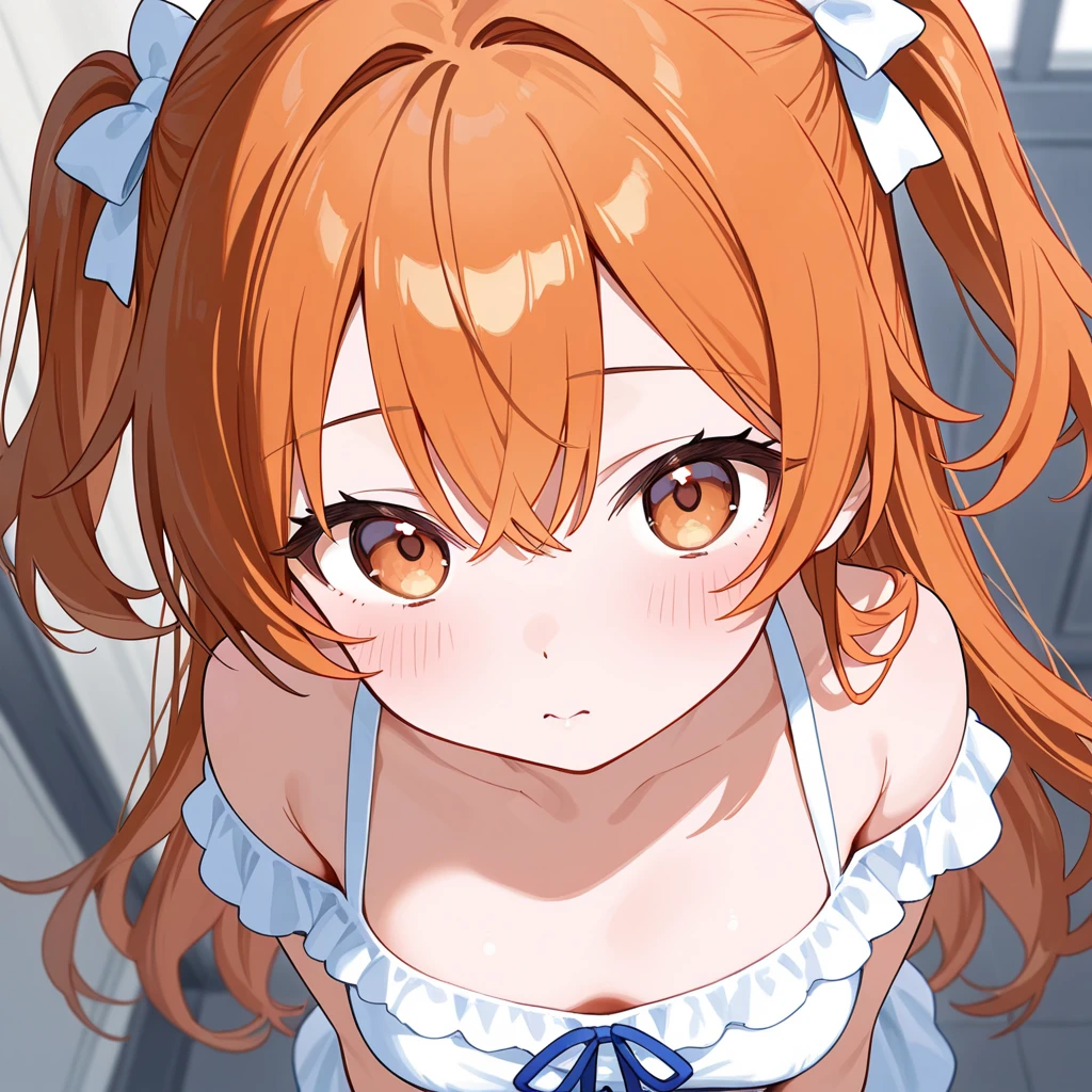(masterpiece, highest quality:1.2), (Tsurime:1.2),
(face focus, close up of face, close up of face:1.2), Tsurime, 1 girl, Soryu Asuka Langley, alone, blue eyes, school uniform, looking at the viewer, long hair, think back, Tokyo-3 middle school , orange hair, white shirt, from behind, shirt, short sleeve, closed mouth, bangs, two side up, stage, legs stick out from frame, white socks, suspender skirt, blue skirt, blue dress, outdoor, dress, hair ornaments,
 