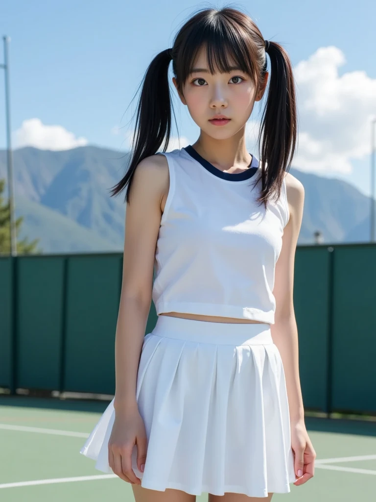 (masterpiece, highest quality:1.4), Award-winning portraits, 8k, 85mm, alone, Beautiful Face, Delicate girl,  (Cheerleader、On the grass), Sophisticated, cute, 15 years old, RAW Photos, Confused, High resolution, Sharp focus, Background Blur、(((flat  、thin and delicate body、Childish atmosphere)))、Glossy short bob、Mole on the left cheek、 Dark blue eyes、the skirt is swaying in the wind、Hair swaying in the wind、sexy、flexible legs、naked