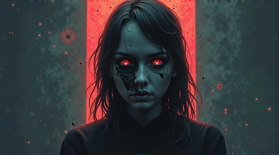 "In a dramatic and surrealist style, create a powerful and symbolic thumbnail for the video titled 'How Society Trains You to Betray Yourself'. The composition features a central figure—half of their face is hidden behind a shattered mask, symbolizing the internal conflict and the societal pressures that cause self-betrayal. The lighting contrasts sharply, with dark shadows enveloping the figure’s form, while a piercing light comes from behind, representing both transformation and the painful truth being revealed. The color palette is minimalistic yet bold, using dark tones for the figure and bright, contrasting colors in the background to evoke a sense of intense emotional struggle. The focal point should be the figure’s eyes, full of both despair and awakening, immediately drawing attention and conveying the psychological depth of the story."