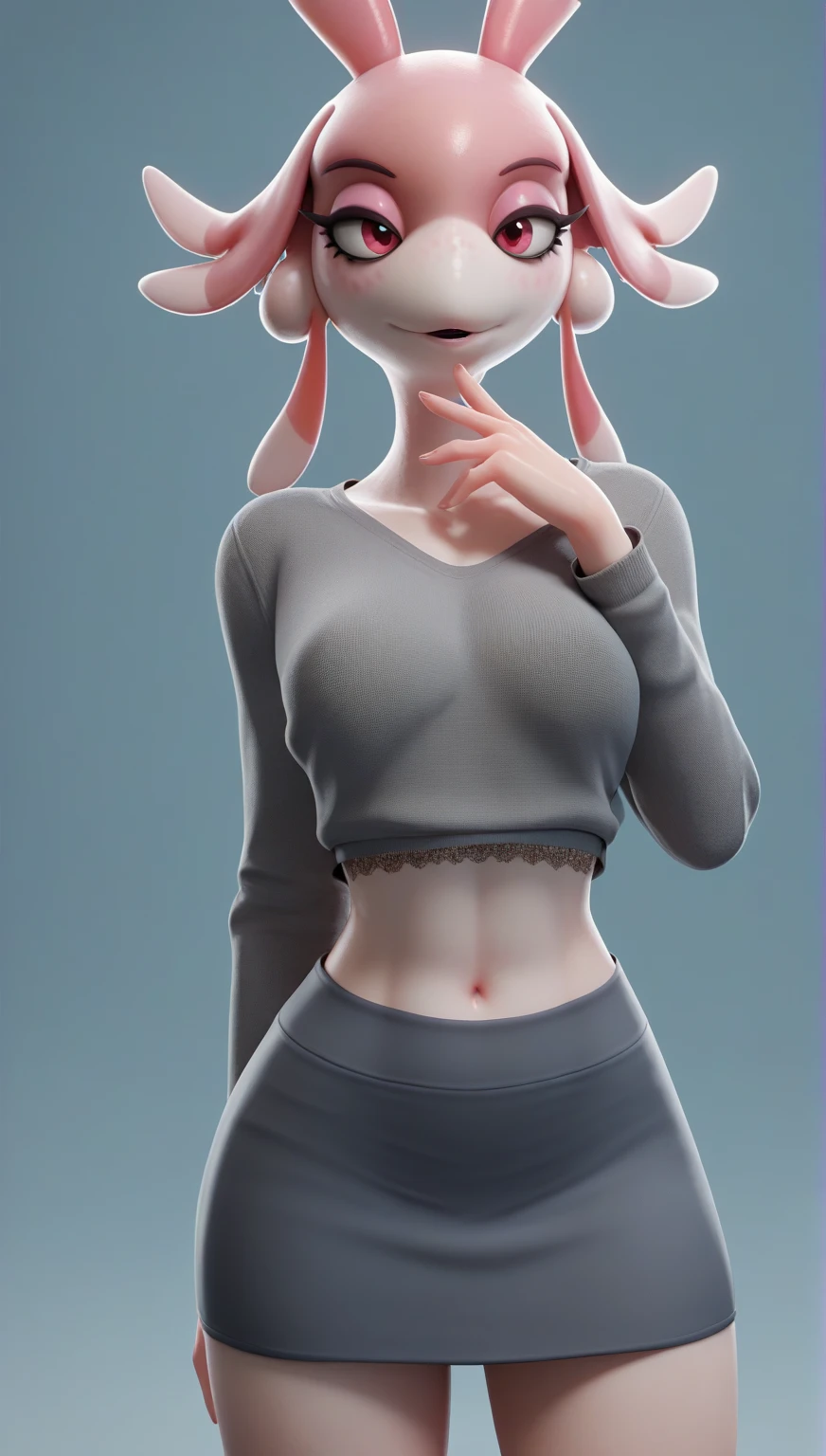 (1 girl, Alone, Masterpiece, 4k, Best Quality:1.2, (cowboy shot), Best Quality:1.2, good hands, showy, (perfect hands, perfect anatomy)), 
utaop, headphones,blush, White dress, fur over one, red and white hair, multicolor fur, High average, 
((medium breasts, big hips, looking at the viewer)), 
((simple background, White background)), 
