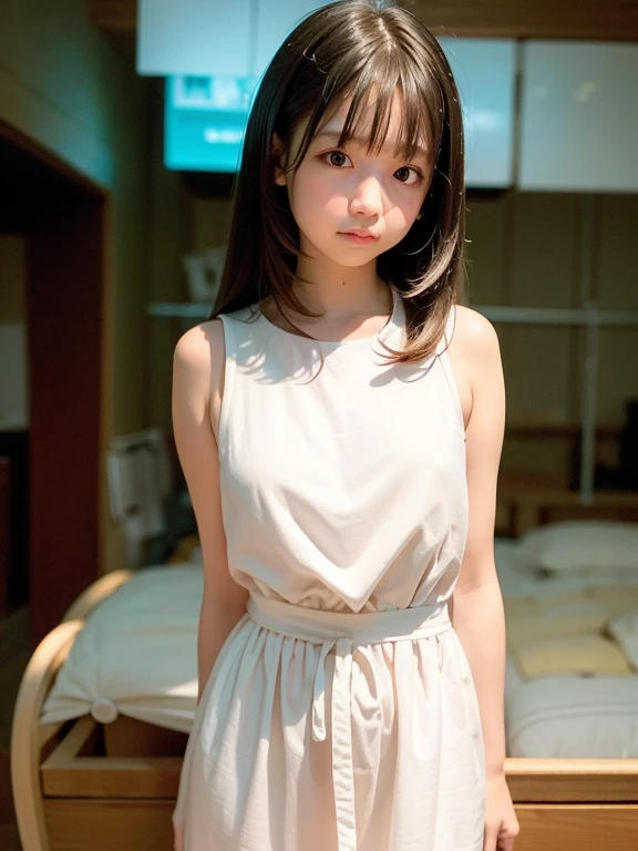 ((Best of the highest quality, 8k, Masterpiece: 1.3, raw photo)), Sharp focus: 1.2, (1 AESPA girl: 1.1), (Solo: 1.18), (realistic, photo-realistic:1.37), face focus, cute face, (Small breasts, flat chest, Thigh: 1.3), messy short hair, (naked or Girls' High School Uniforms), night bar, books, flower, cinematic lighting,