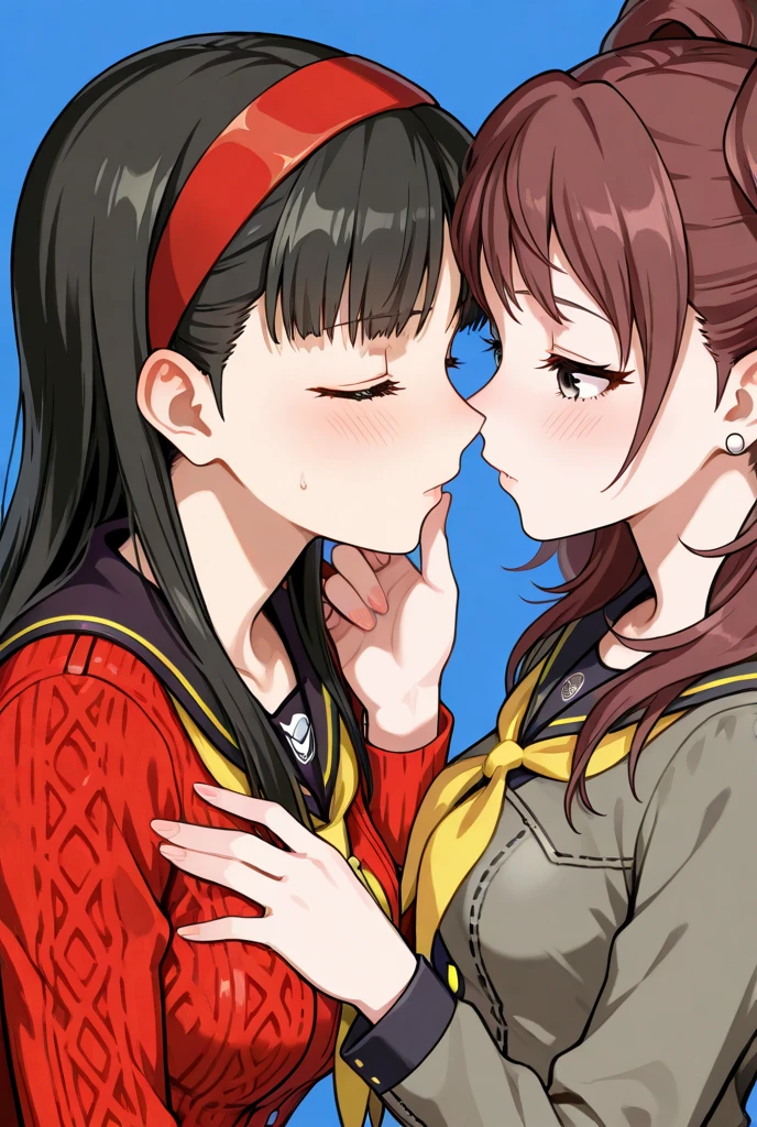 Megumin, Card Captor Sakura_Sakura Kinomoto, Two Women, kiss, NSFW, collar, UHD, retina, masterpiece, ccurate, anatomically correct, textured skin, super detail, high details, high quality, best quality, highres, 4K