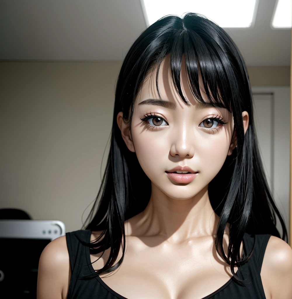Amazing portrait of a sexy classmate who is emo and unruly and not paying attention to class and is playfully staring at viewer with a seductive look