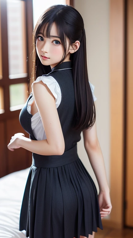 (8K, Highest quality, masterpiece:1.2, RAW Photos), One girl, (Cute school girl, Idol, beautiful girl, Baby Face:1.2), (Knee socks, Skin Dentition:1.5), (Small beautiful butt:1.5, Thin thighs:1.5, Tight waist), Delicate skin, night, (dark), Clear background indoors, Beautiful Bangs, nice, (Clothing and uniforms:1.3), (Attractive breasts:1.2), ((奇妙なdark部屋:1.3)), (Mouth closed:1.2, Beautiful Eyes, Fine grain, Detailed Iris, Beautiful Lips, Beautiful Nose, Beautiful Face), (primary color:1.5), (Beautifully glowing eyes:1.3), (Detailed eyes and face:1.3, Professional photography techniques), (Detailed hands:1.2), (Gaze at the viewer, blush:1.2, Sexy smirk)