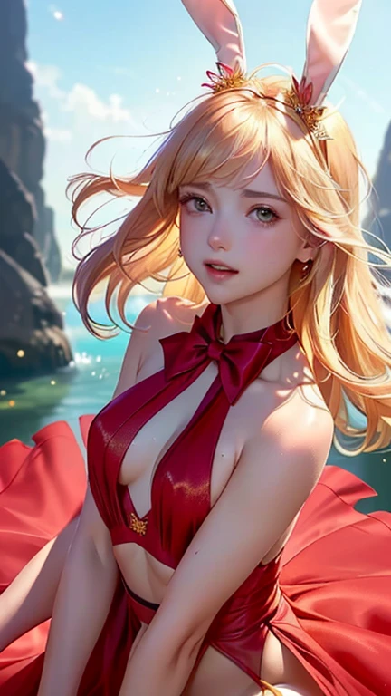 (8K, RAW Photos, of the highest quality, Masterpieces: 1.2), (Realistic, Photorealistic: 1.37), Highest Quality, Ultra High Resolution, light leaks, Dynamic lighting, Slim and smooth skin, (Full body:1.3), (Soft Saturation: 1.6), (Fair skin: 1.2), (Glossy skin: 1.1), Oiled skin, 22 years old, Night, shiny white blonde, Well-formed, Hair fluttering in the wind, (Close-up shot of face only:1.2), Physically Based Rendering, From multiple angles, all-fours, Chest is sheer, (Smaller chest:1.2), cleavage of the breast, Lower breast, (Transparent costume:1.3), Not wearing a cloak, Beautiful eyes,Break HA,(8K, RAW Photos, of the highest quality, Masterpieces: 1.2), (Realistic, Photorealistic: 1.37), Highest Quality, Ultra High Resolution, focused eyes, light leaks, Dynamic lighting, Slim and smooth skin, (Full body:1.3), (Soft Saturation: 1.6), (Fair skin: 1.2), (Glossy skin: 1.1), (Oiled skin:1.2), 18 years old, Night, plein air, Strong morning light from the front, BREAK, shiny white blonde, Well-formed, Hair fluttering in the wind, (Close-up shot of face only:1.2), Physically Based Rendering, From multiple angles, (Cute:1.2), Beautiful hair blown in the wind, all-fours, Chest is sheer, Well equipped, Sheer, Transparent, Glittering Gemstones, beautiful body shape, It features a simple, BREAK, Hair volume decreases towards the ends of the hair, Beautiful skin without blemishes, (Thin shiny red little bikini:1.2), Sparkly lips, The air is clear, shiny white blonde hair, Light is coming in from various directions, Hair through intense light, (Erotic:1.3), (Bare chest:1.2), (Small breasts:1.2), Under the breasts, narrowwaist, narrow shoulders, gazing at viewer, Big smile, spring, Bathing, Very small cloth, thighs thighs thighs thighs, Put your hands on your chest with embarrassment and embarrassment,